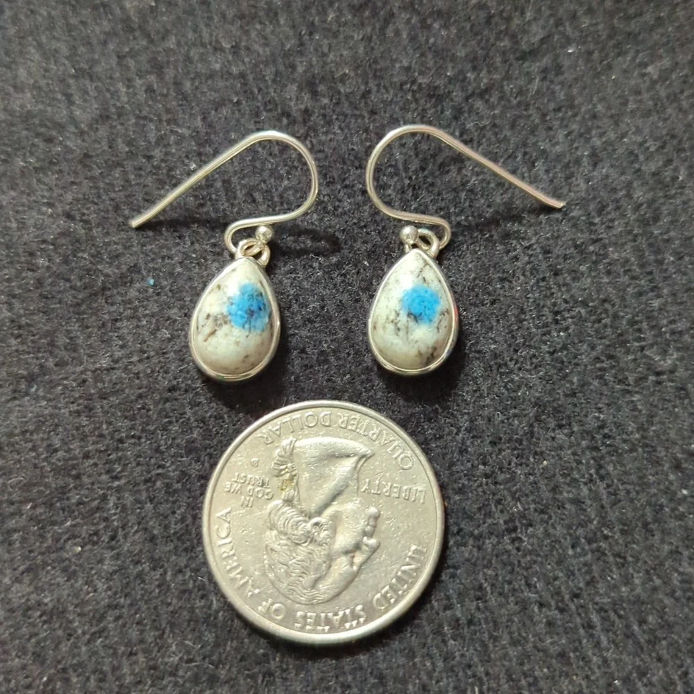 Sterling Silver White Black Blue K2 Gemstone Teardrop Statement Earrings